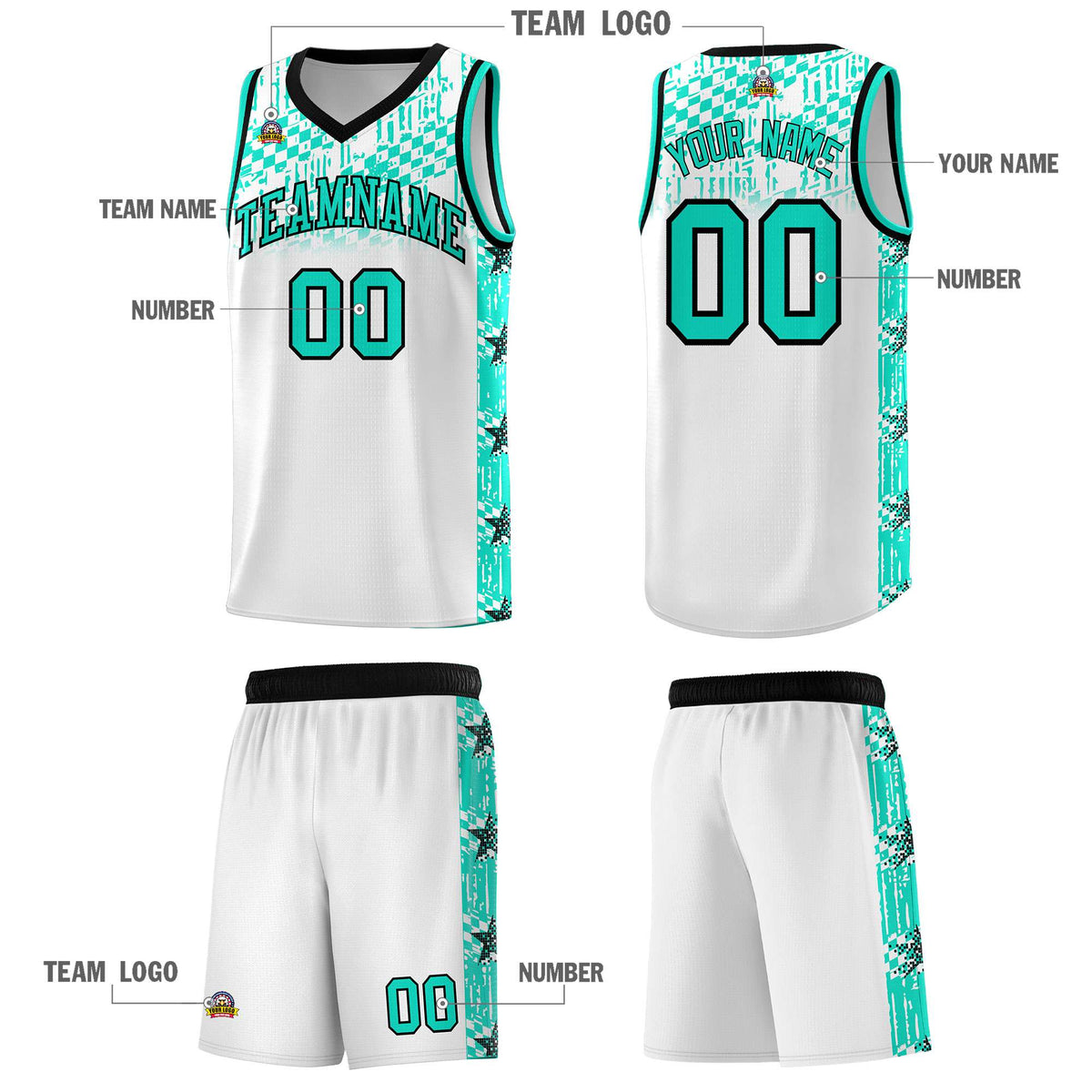 Custom White Mosaic Stars Pattern Sports Uniform Basketball Jersey|KXKSHOP