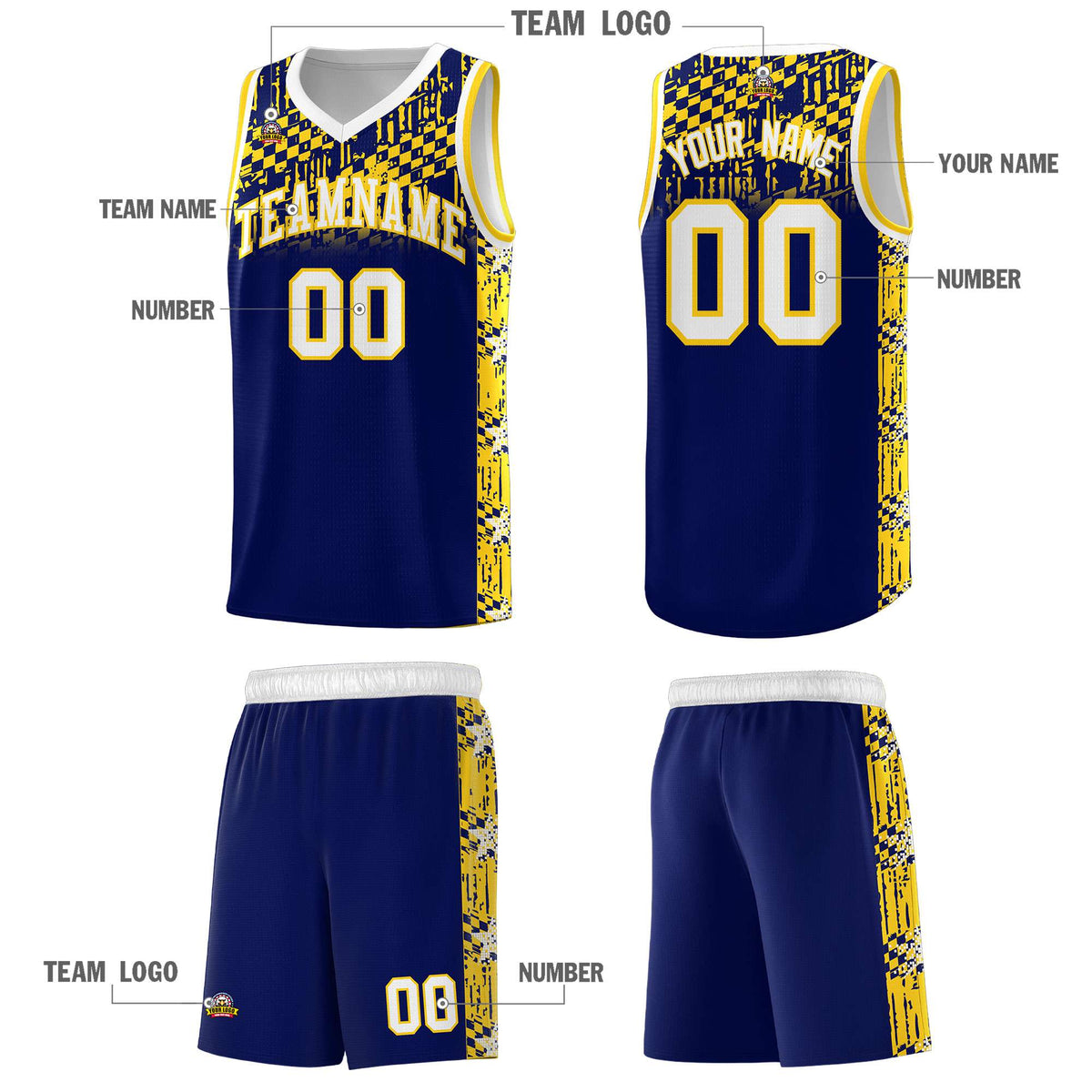 Custom Navy Mosaic Stars Pattern Sports Uniform Basketball Jersey|KXKSHOP
