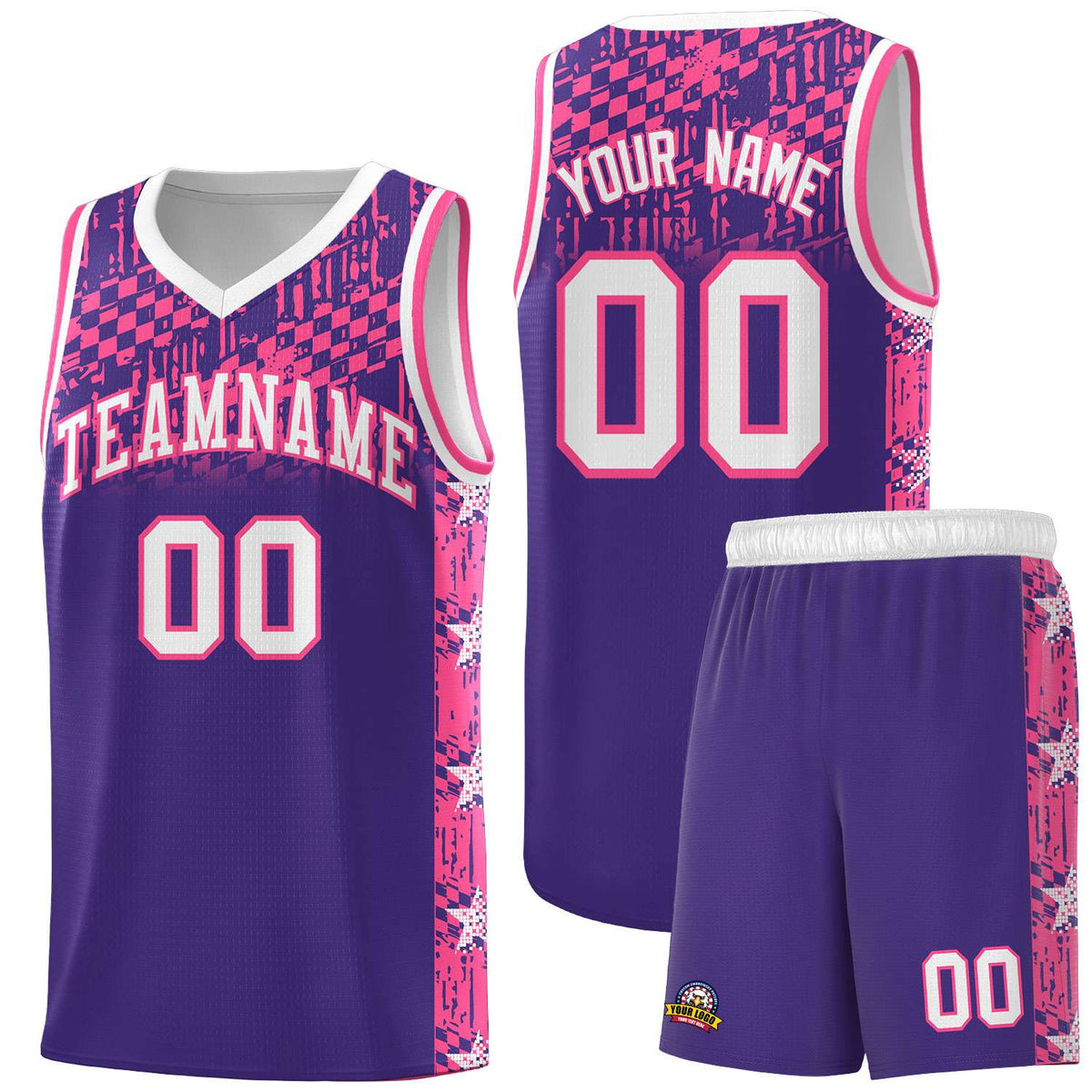 Custom Purple Mosaic Stars Pattern Sports Uniform Basketball Jersey|KXKSHOP