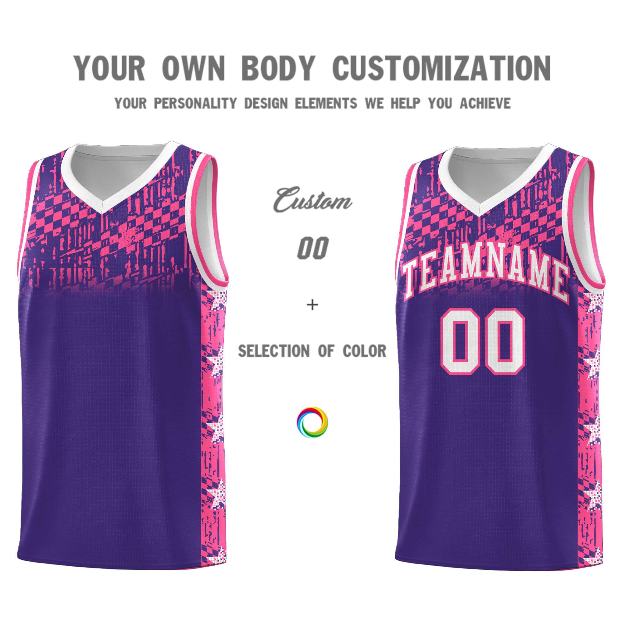 Custom Purple Mosaic Stars Pattern Sports Uniform Basketball Jersey|KXKSHOP