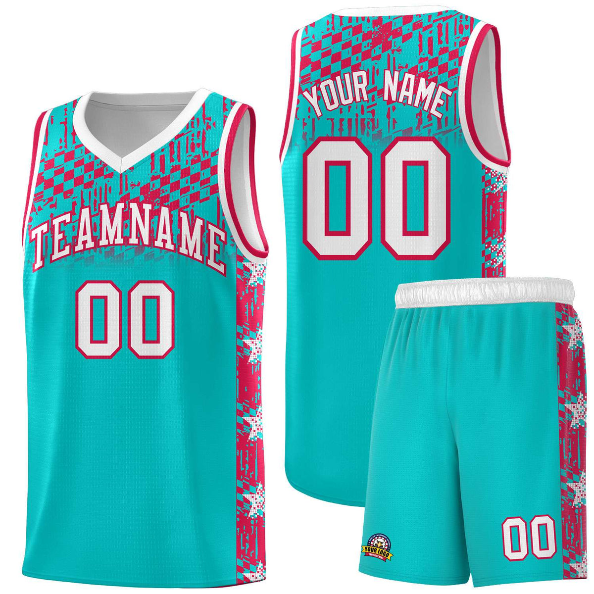 Custom Aqua Mosaic Stars Pattern Sports Uniform Basketball Jersey|KXKSHOP