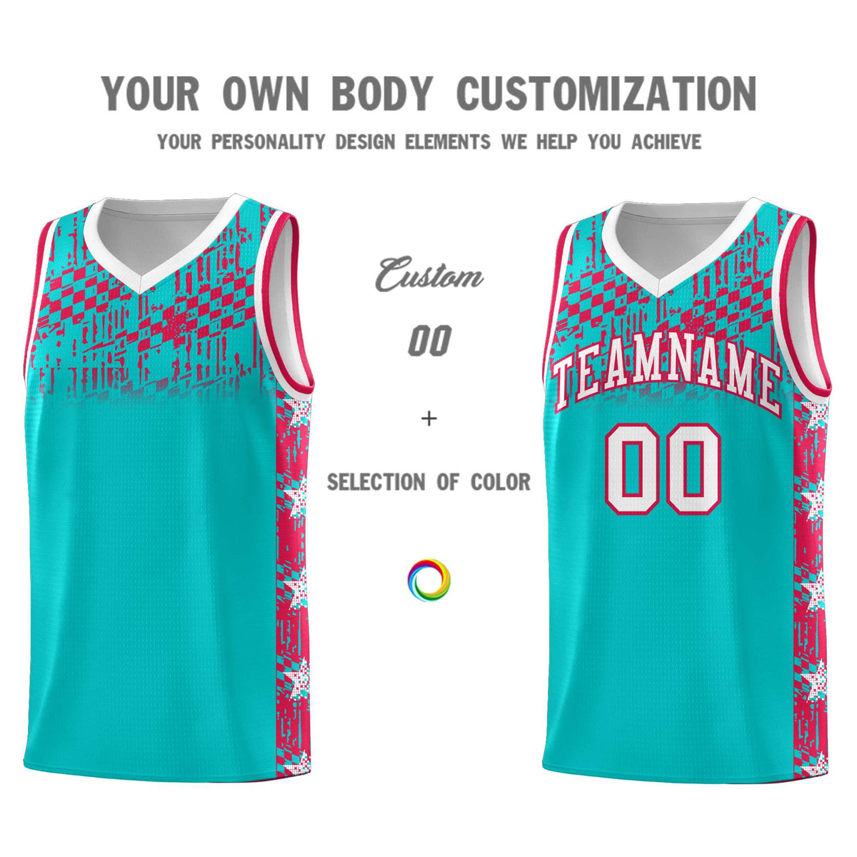 Custom Aqua Mosaic Stars Pattern Sports Uniform Basketball Jersey|KXKSHOP