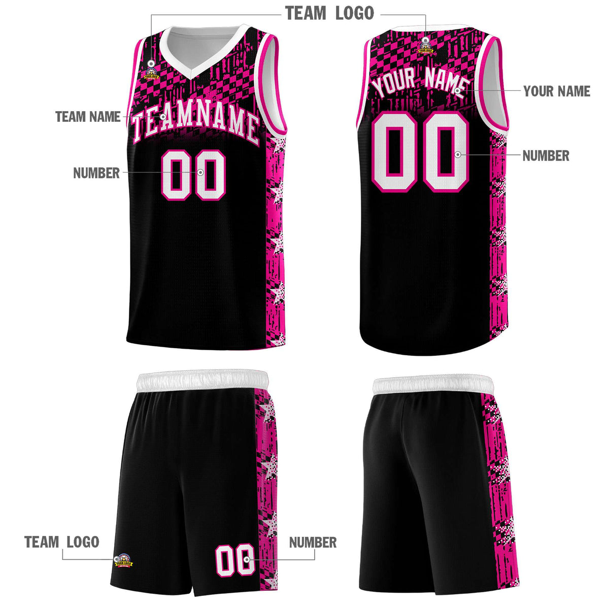 Custom Black Mosaic Stars Pattern Sports Uniform Basketball Jersey|KXKSHOP