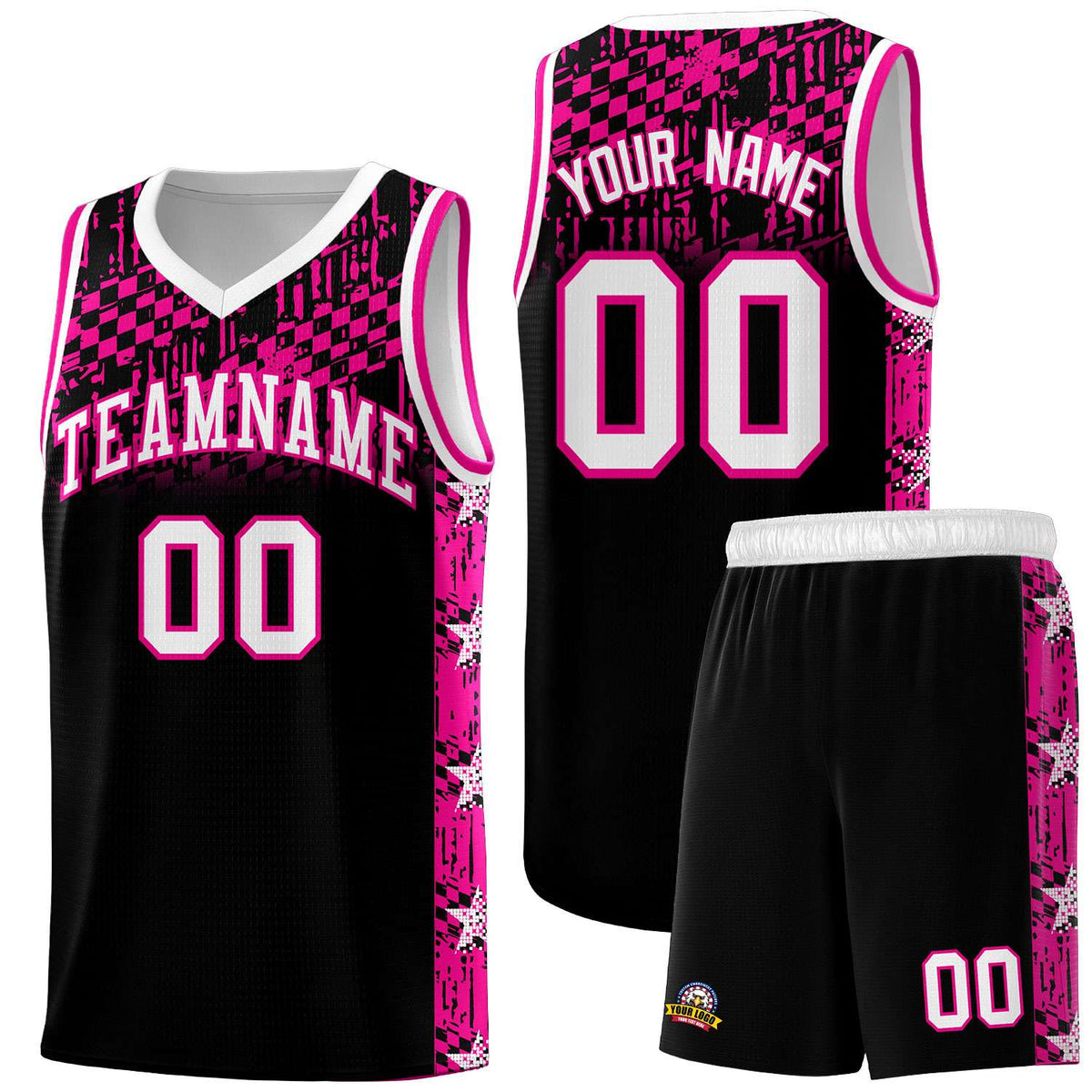 Custom Black Mosaic Stars Pattern Sports Uniform Basketball Jersey|KXKSHOP