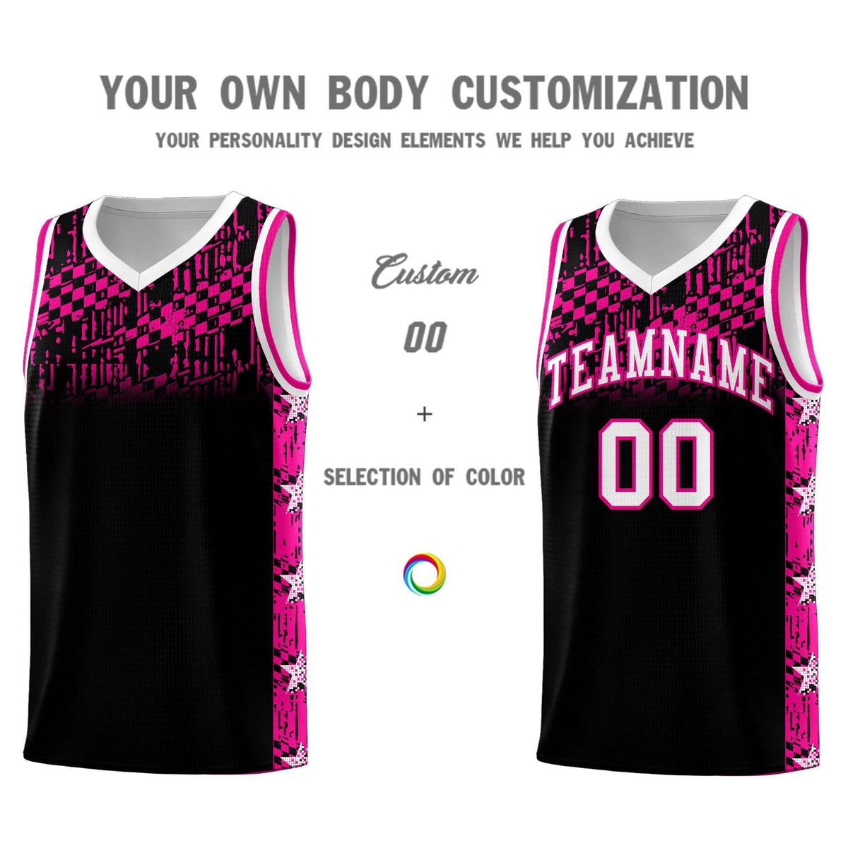 Custom Black Mosaic Stars Pattern Sports Uniform Basketball Jersey|KXKSHOP