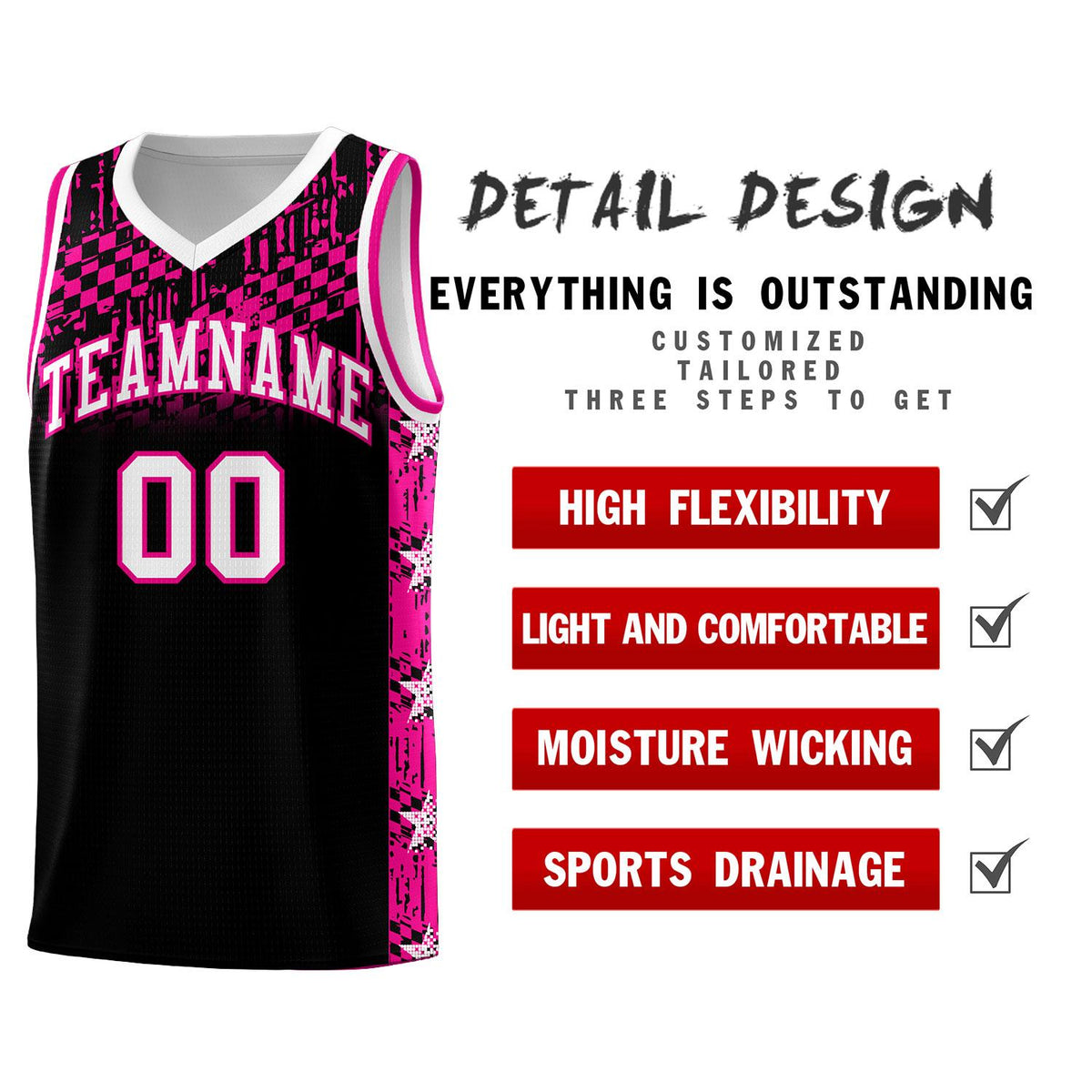 Custom Black Mosaic Stars Pattern Sports Uniform Basketball Jersey|KXKSHOP