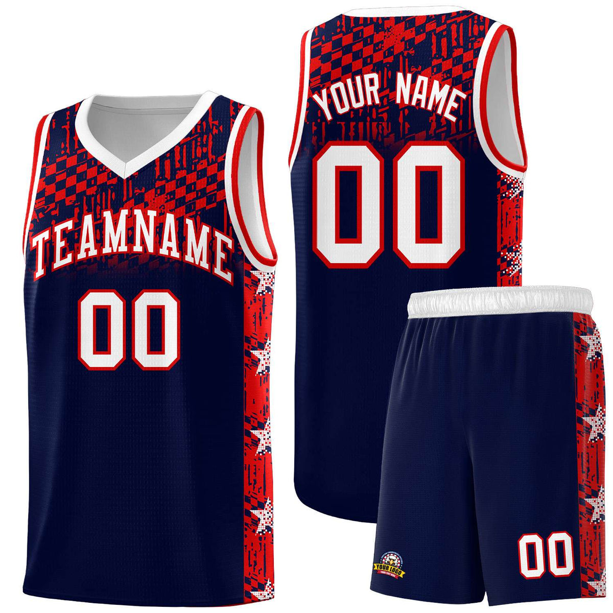 Custom Navy Mosaic Stars Pattern Sports Uniform Basketball Jersey|KXKSHOP