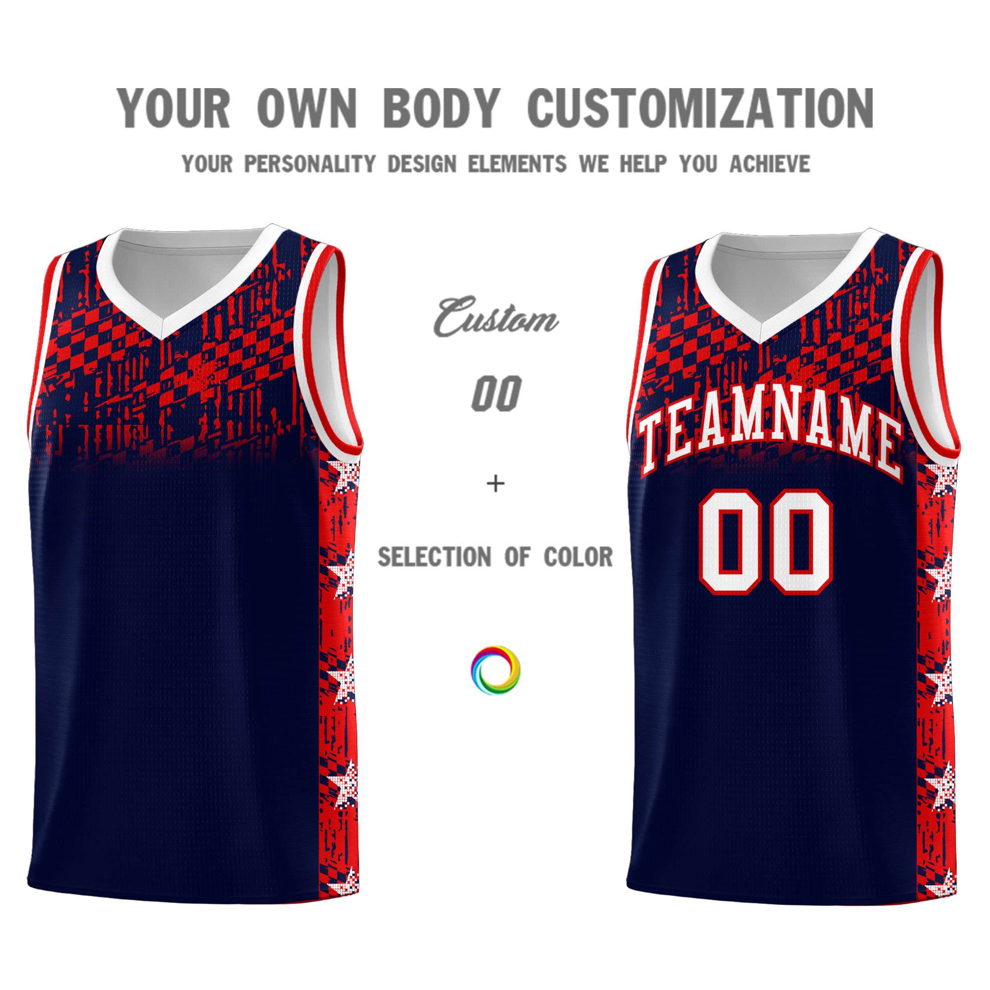 Custom Navy Mosaic Stars Pattern Sports Uniform Basketball Jersey|KXKSHOP