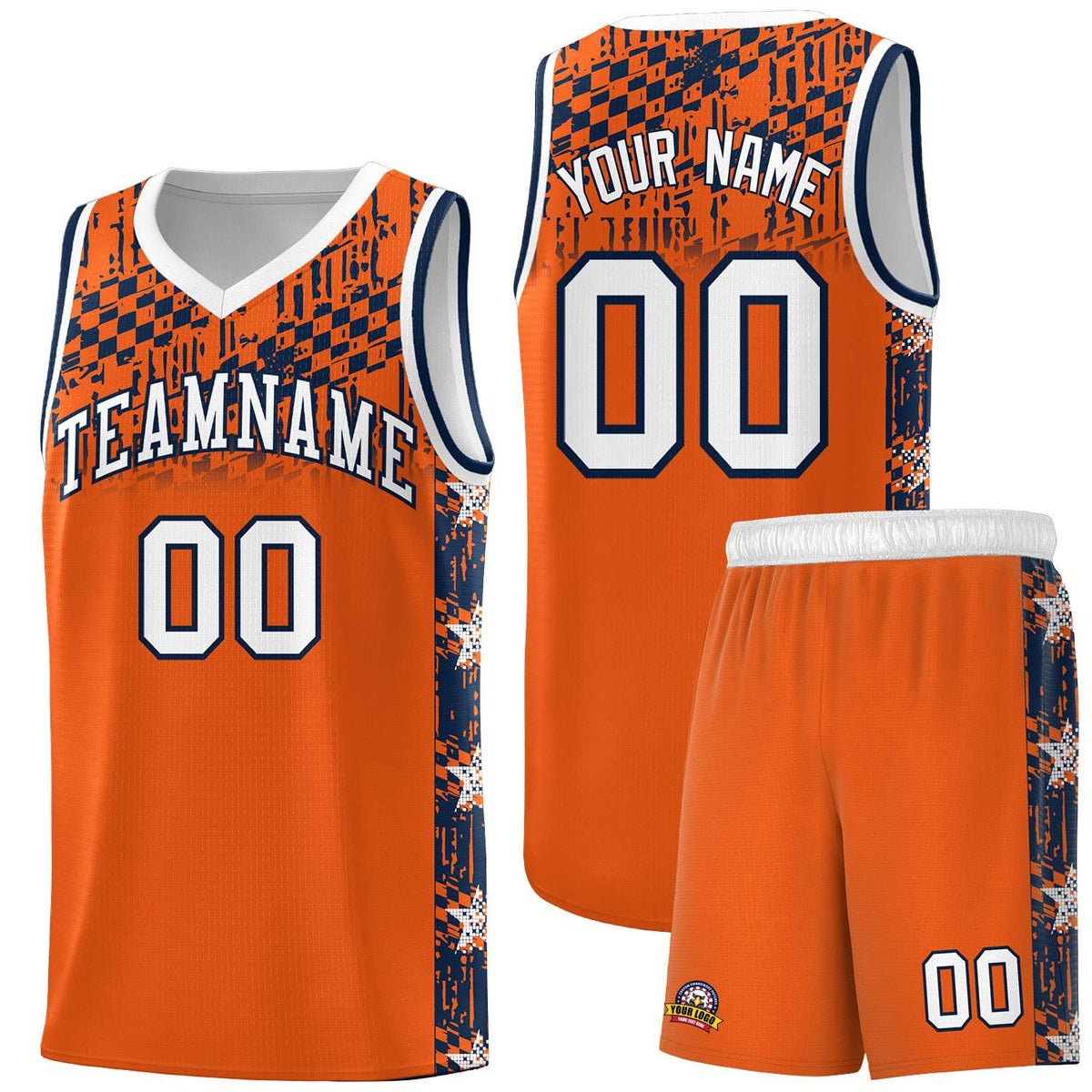 Custom Orange Mosaic Stars Pattern Sports Uniform Basketball Jersey|KXKSHOP