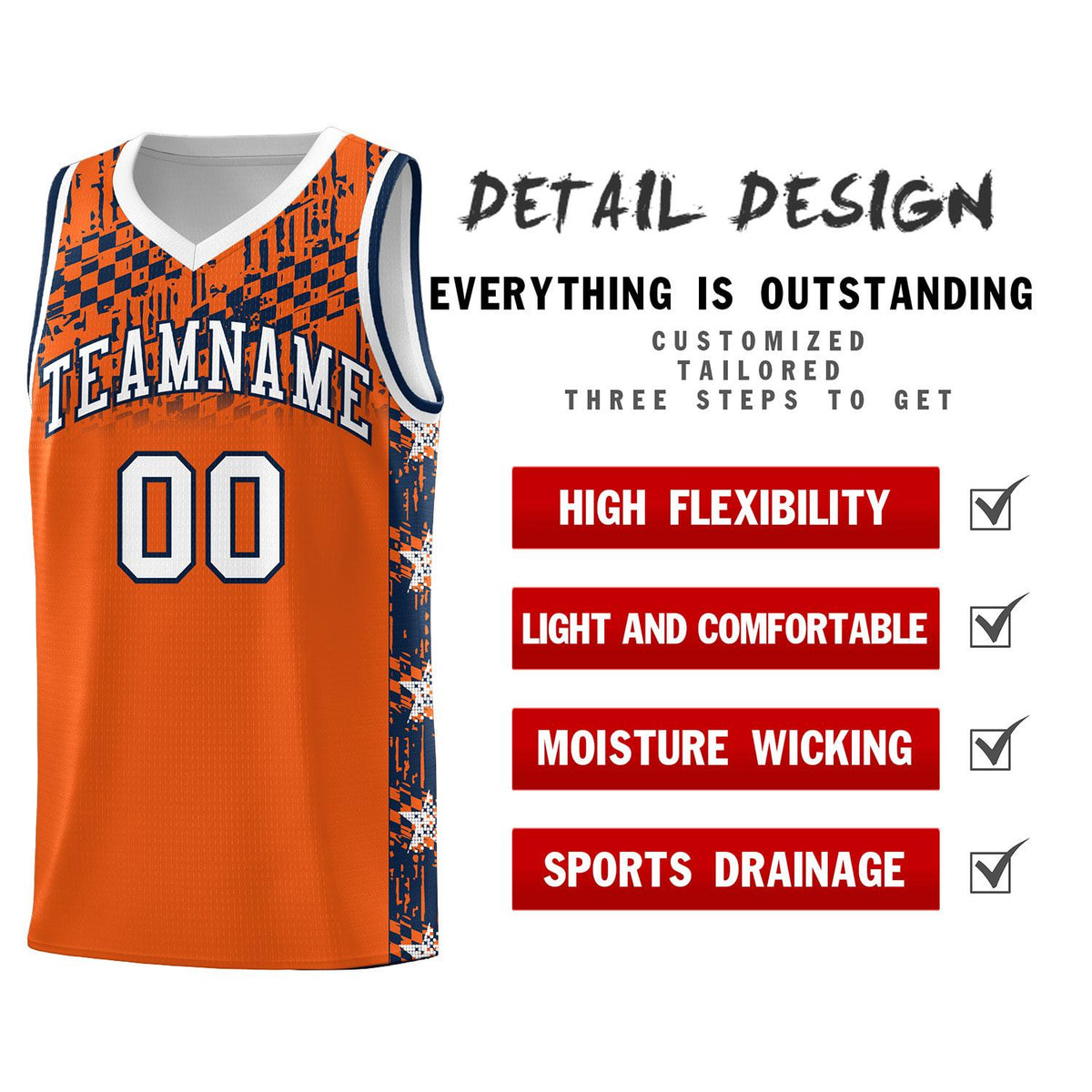 Custom Orange Mosaic Stars Pattern Sports Uniform Basketball Jersey|KXKSHOP