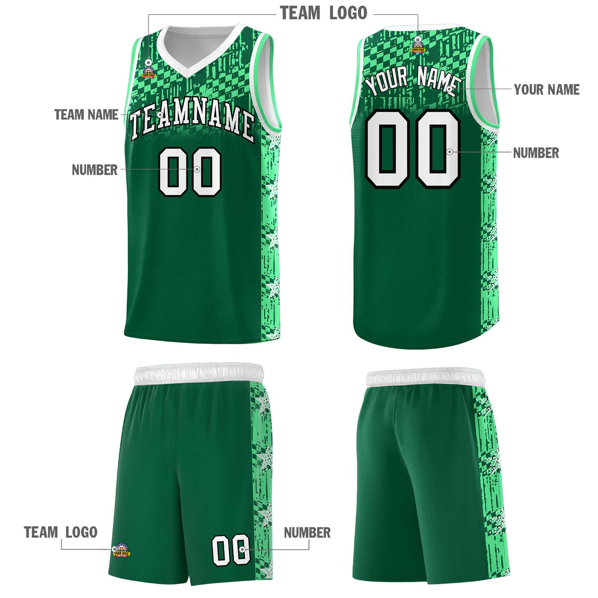 Custom Kelly Green Mosaic Stars Pattern Sports Uniform Basketball Jersey|KXKSHOP