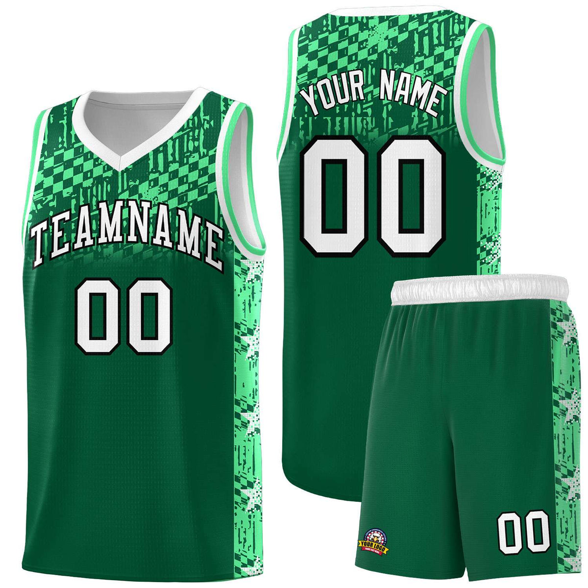 Custom Kelly Green Mosaic Stars Pattern Sports Uniform Basketball Jersey|KXKSHOP