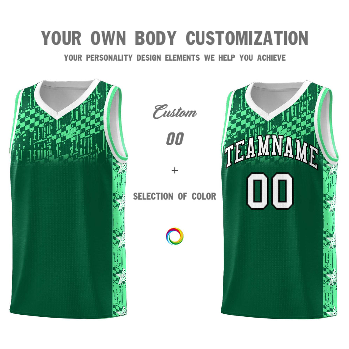Custom Kelly Green Mosaic Stars Pattern Sports Uniform Basketball Jersey|KXKSHOP