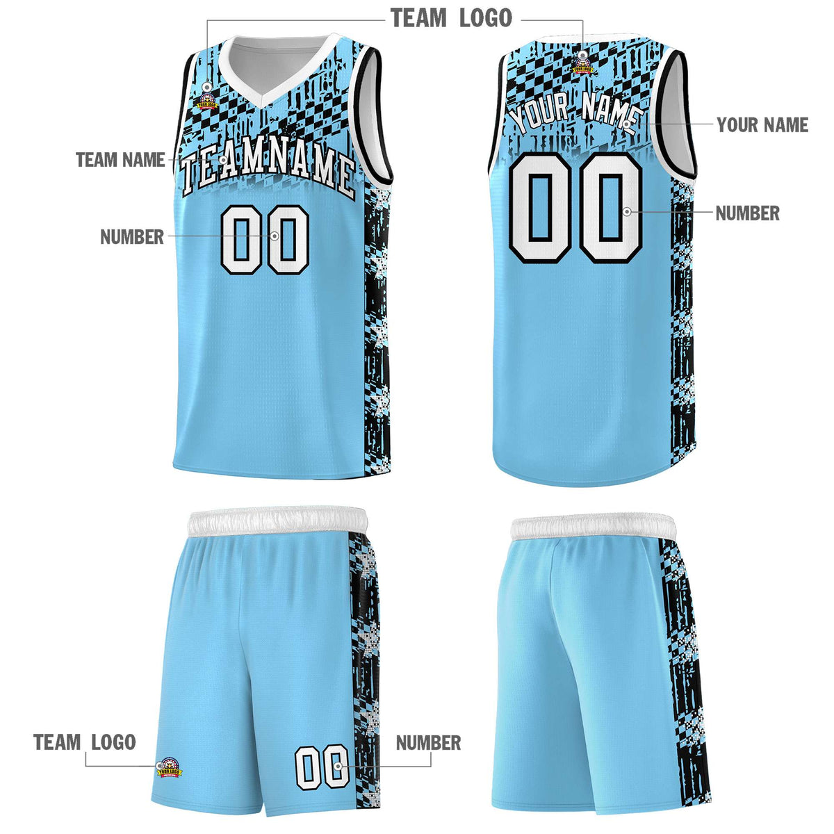 Custom Light Blue Mosaic Stars Pattern Sports Uniform Basketball Jersey|KXKSHOP