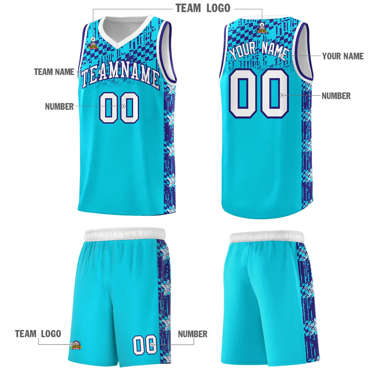 Custom Sky Blue Mosaic Stars Pattern Sports Uniform Basketball Jersey|KXKSHOP