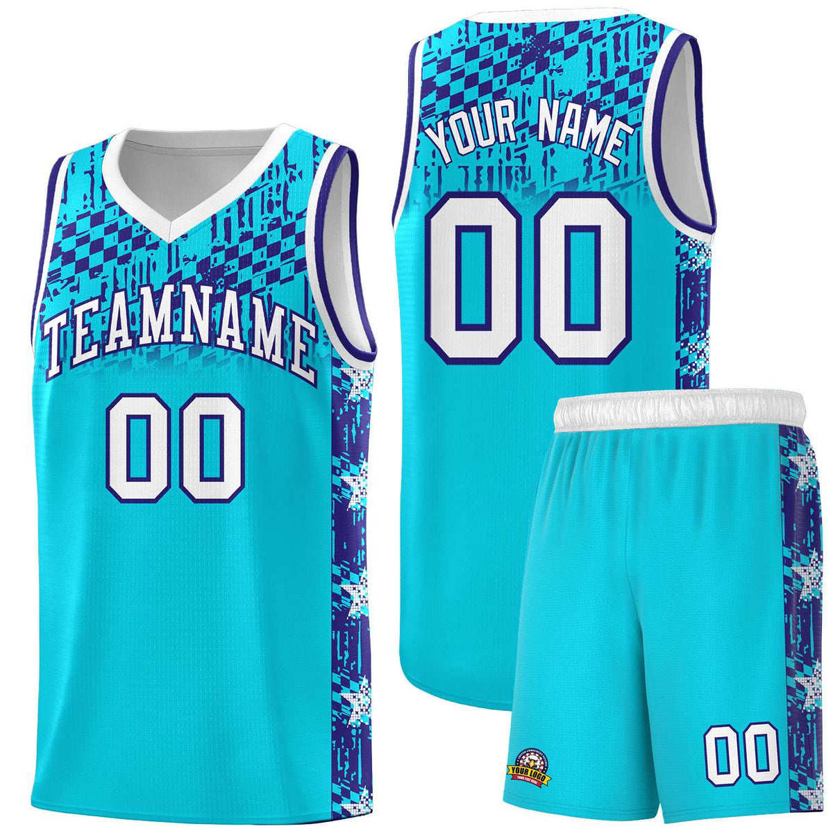 Custom Sky Blue Mosaic Stars Pattern Sports Uniform Basketball Jersey|KXKSHOP