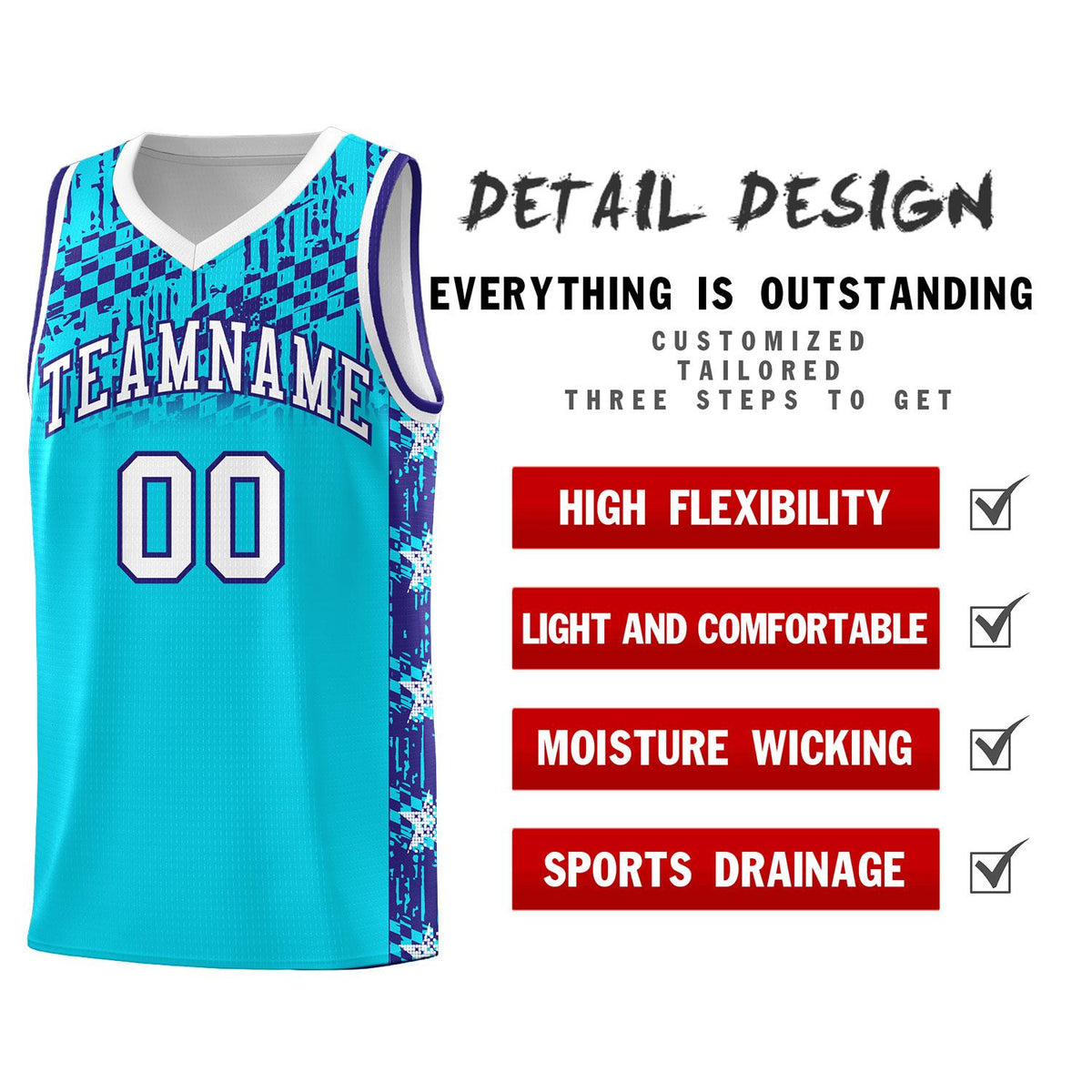 Custom Sky Blue Mosaic Stars Pattern Sports Uniform Basketball Jersey|KXKSHOP