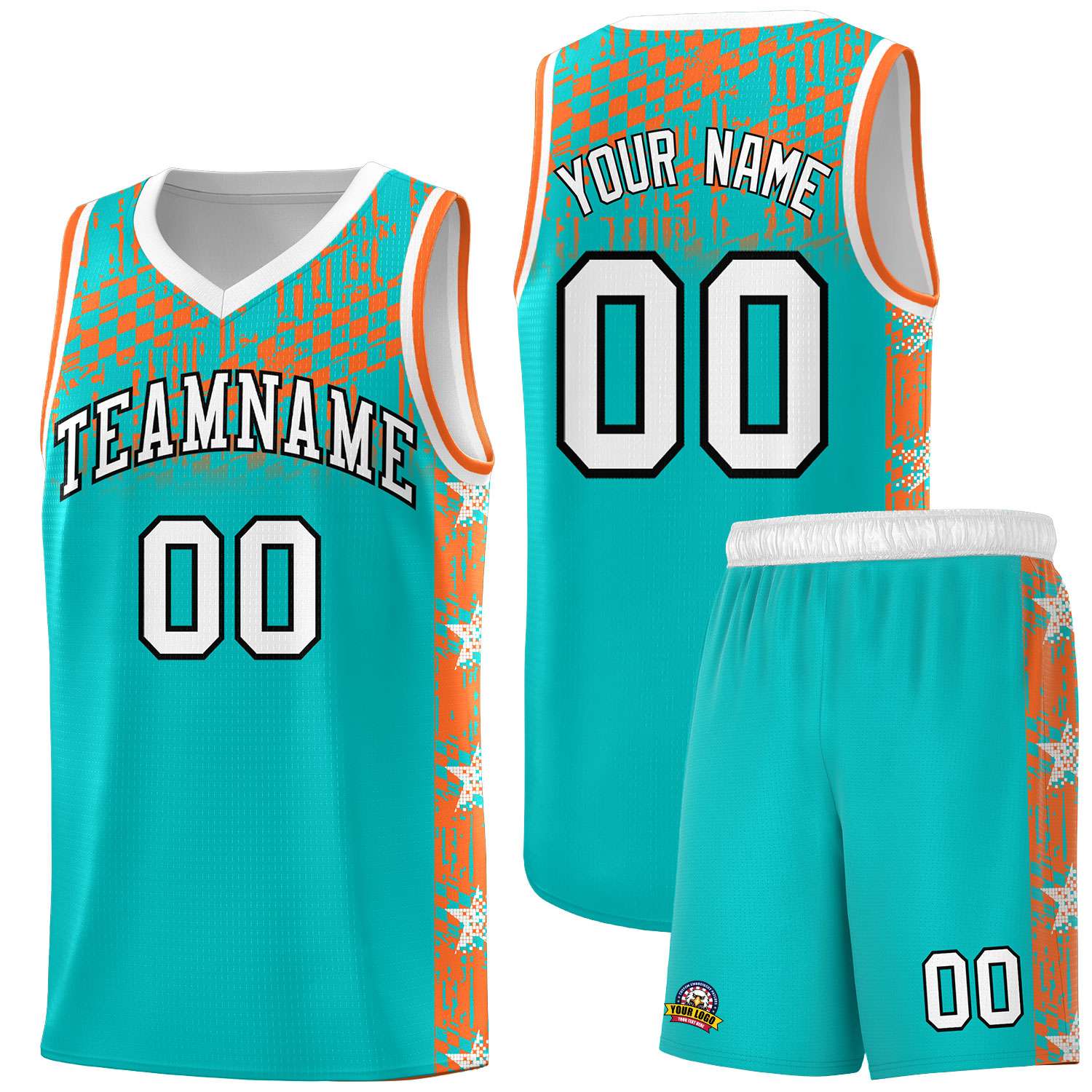 Custom Aqua Mosaic Stars Pattern Sports Uniform Basketball Jersey|KXKSHOP