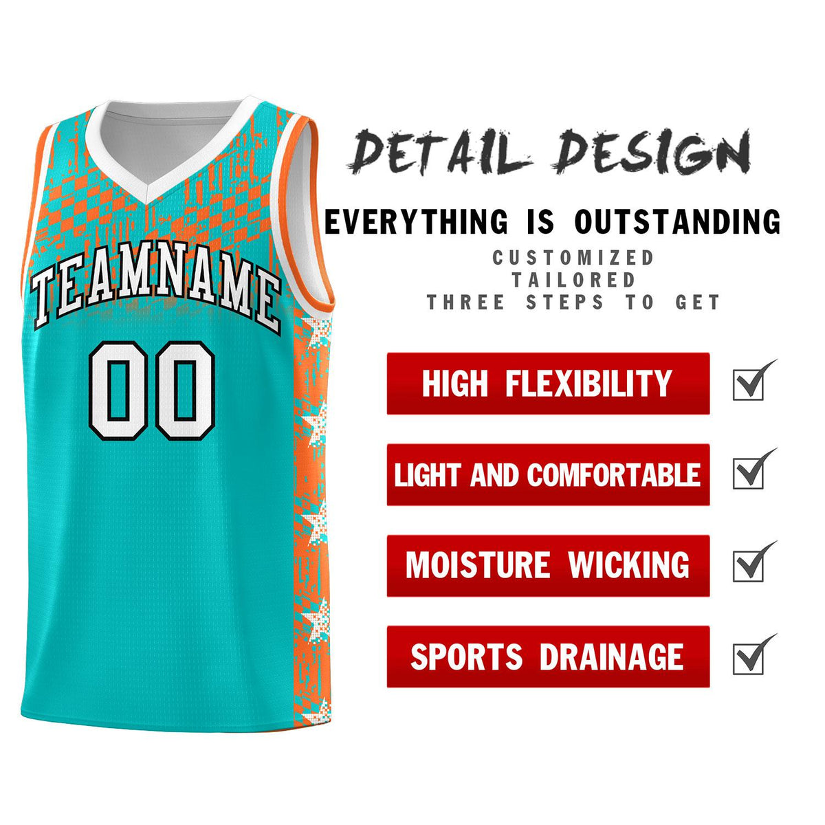 Custom Aqua Mosaic Stars Pattern Sports Uniform Basketball Jersey|KXKSHOP