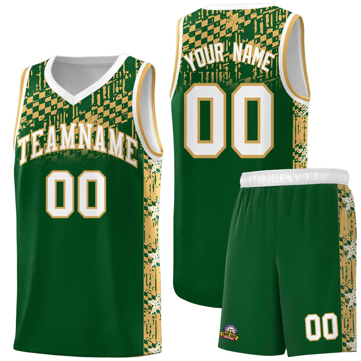 Custom Green Mosaic Stars Pattern Sports Uniform Basketball Jersey|KXKSHOP