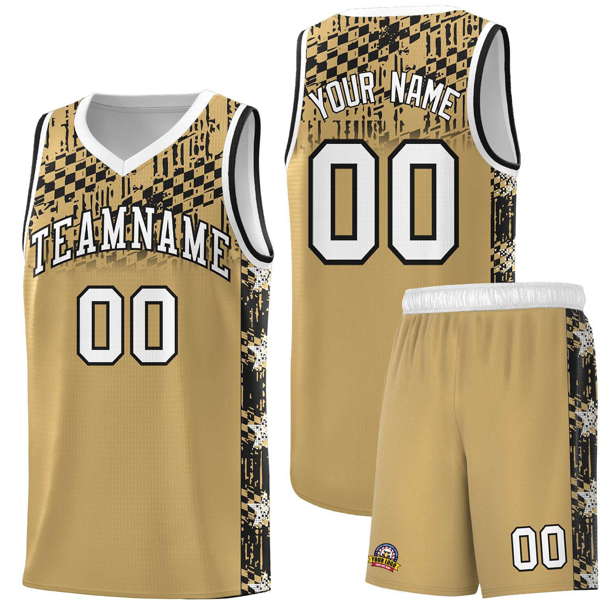 Custom Old Gold Mosaic Stars Pattern Sports Uniform Basketball Jersey|KXKSHOP