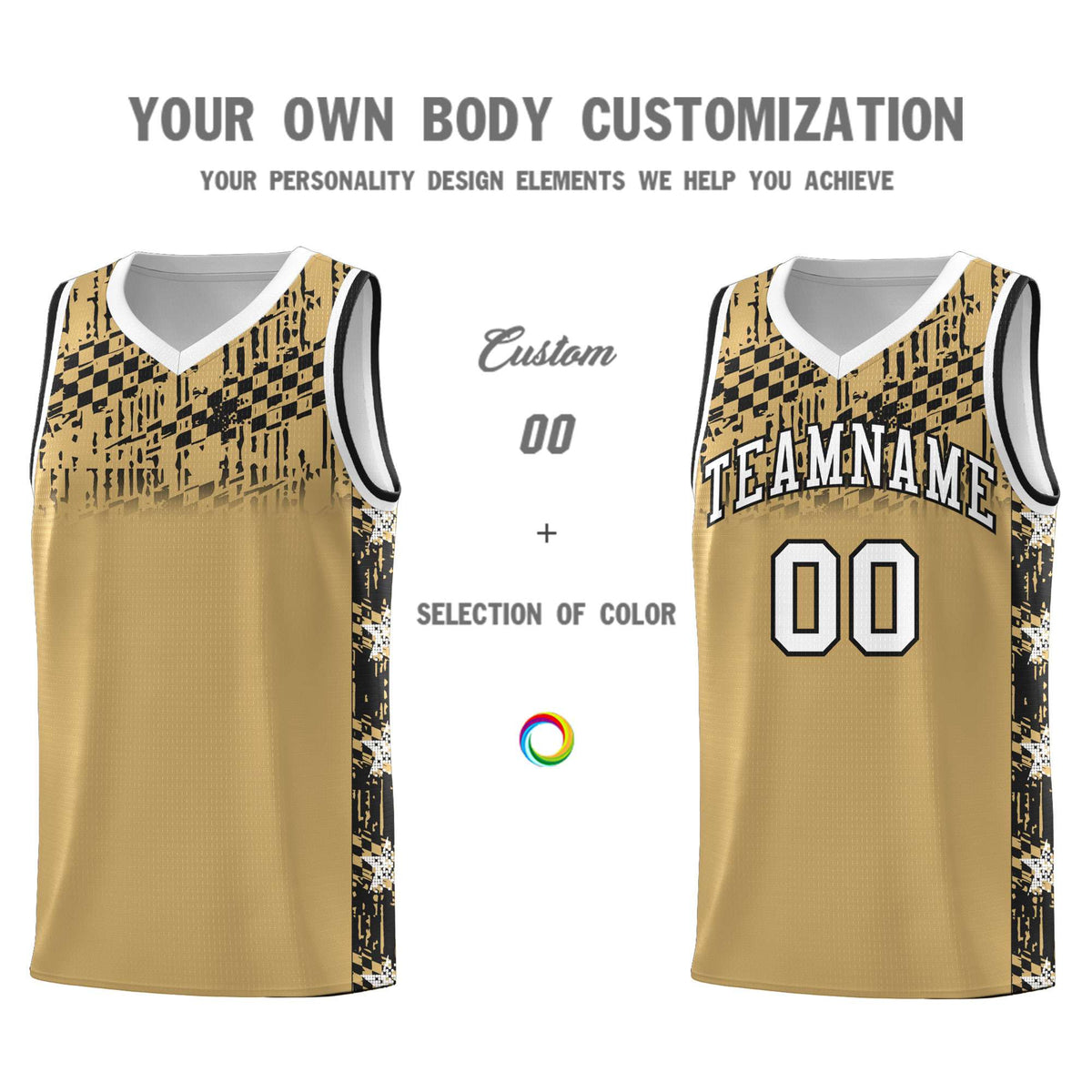 Custom Old Gold Mosaic Stars Pattern Sports Uniform Basketball Jersey|KXKSHOP
