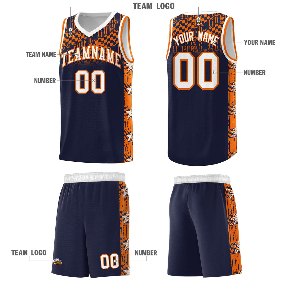 Custom Navy Mosaic Stars Pattern Sports Uniform Basketball Jersey|KXKSHOP