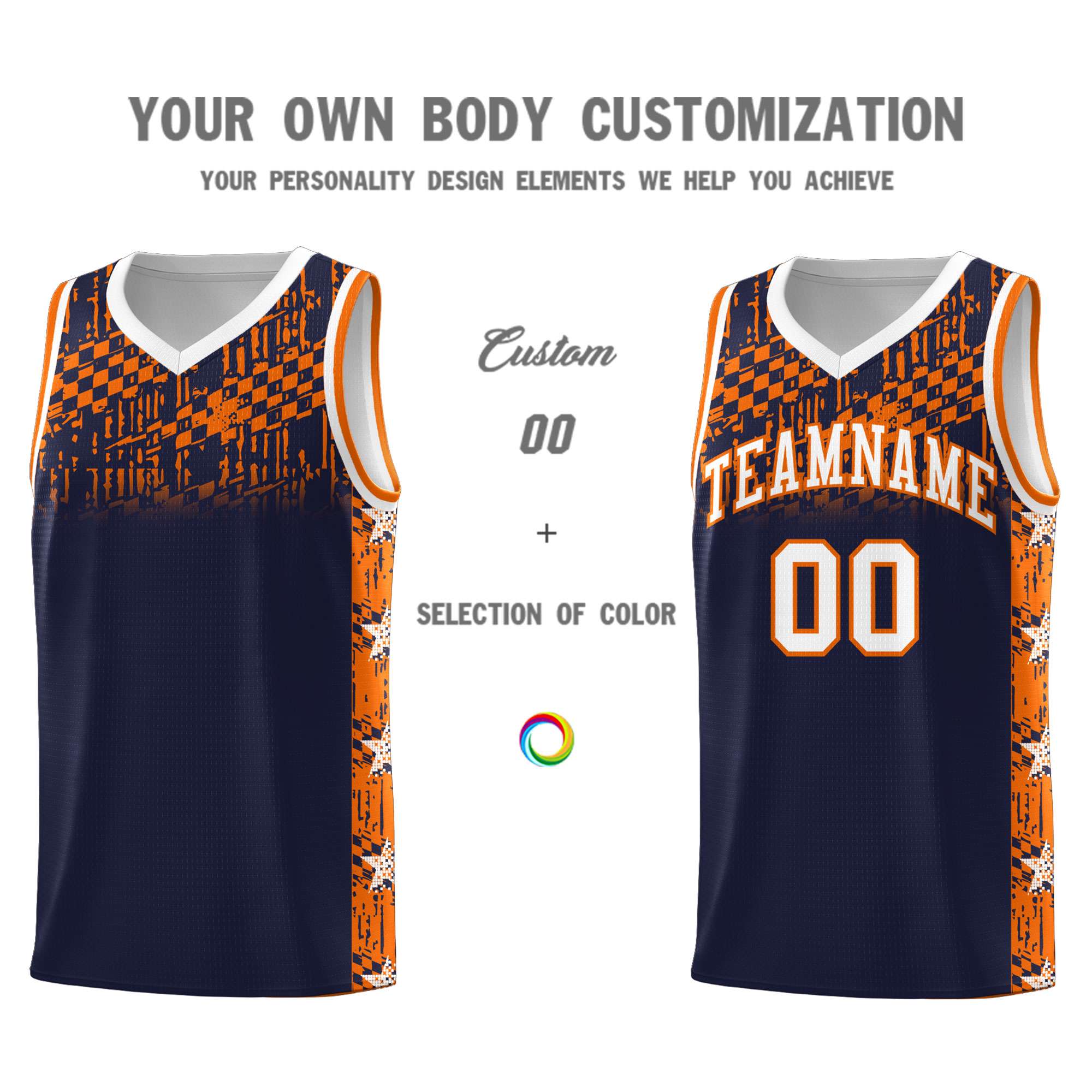 Custom Navy Mosaic Stars Pattern Sports Uniform Basketball Jersey|KXKSHOP