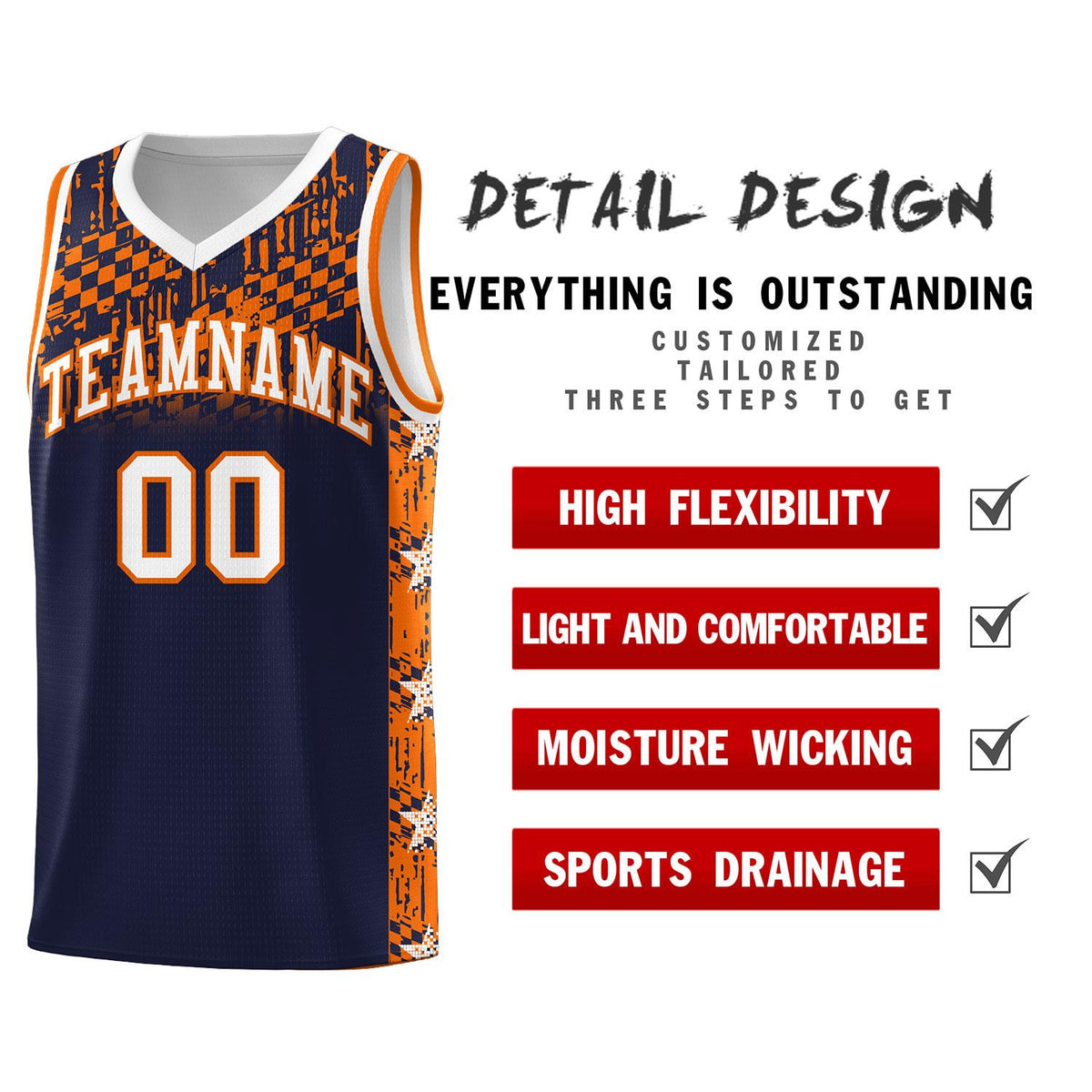 Custom Navy Mosaic Stars Pattern Sports Uniform Basketball Jersey|KXKSHOP