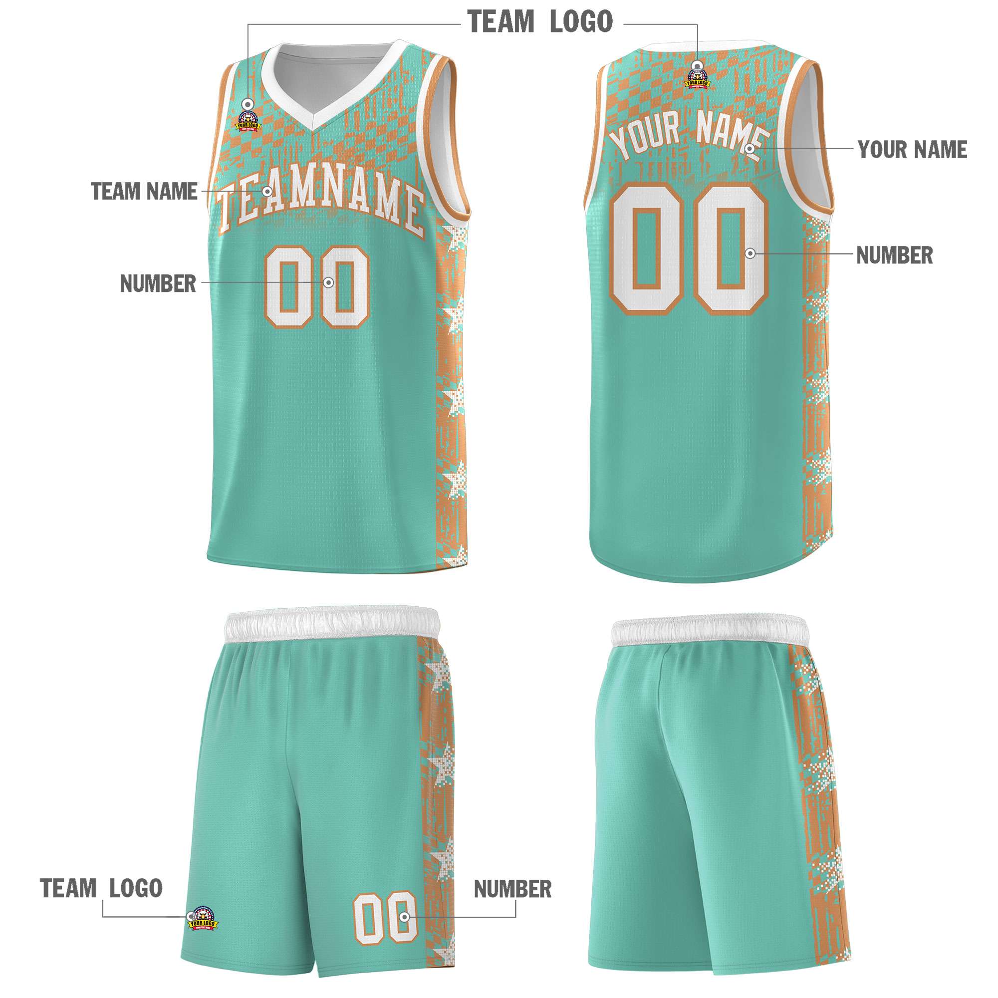 Custom Bright Green Mosaic Stars Pattern Sports Uniform Basketball Jersey|KXKSHOP
