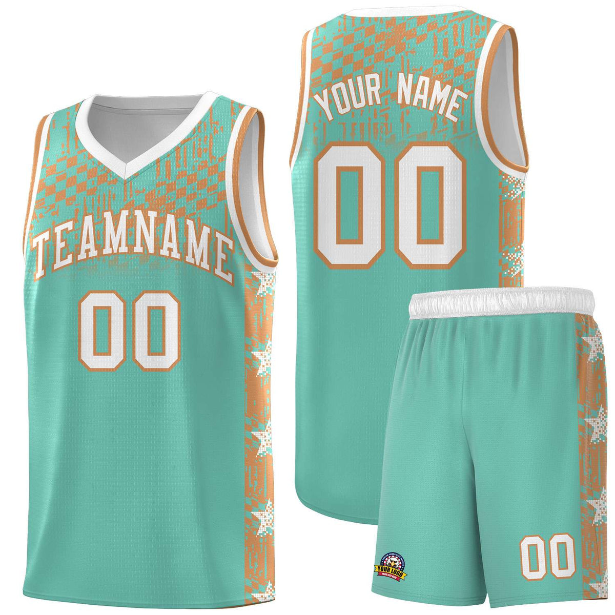 Custom Bright Green Mosaic Stars Pattern Sports Uniform Basketball Jersey|KXKSHOP