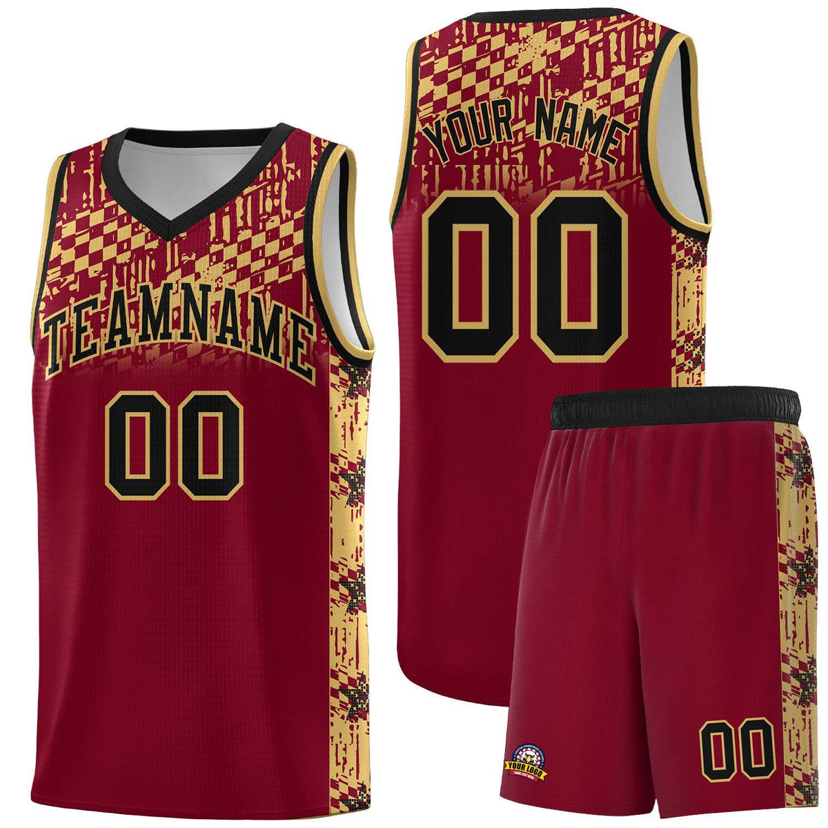 Custom Crimson Mosaic Stars Pattern Sports Uniform Basketball Jersey|KXKSHOP
