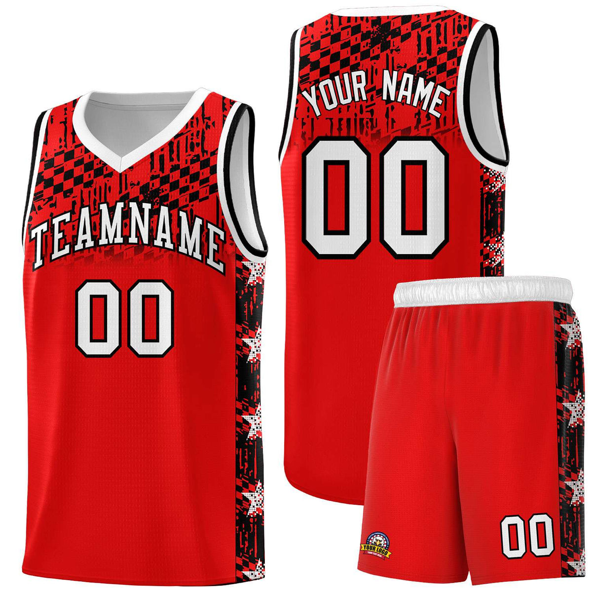 Custom Red Mosaic Stars Pattern Sports Uniform Basketball Jersey|KXKSHOP