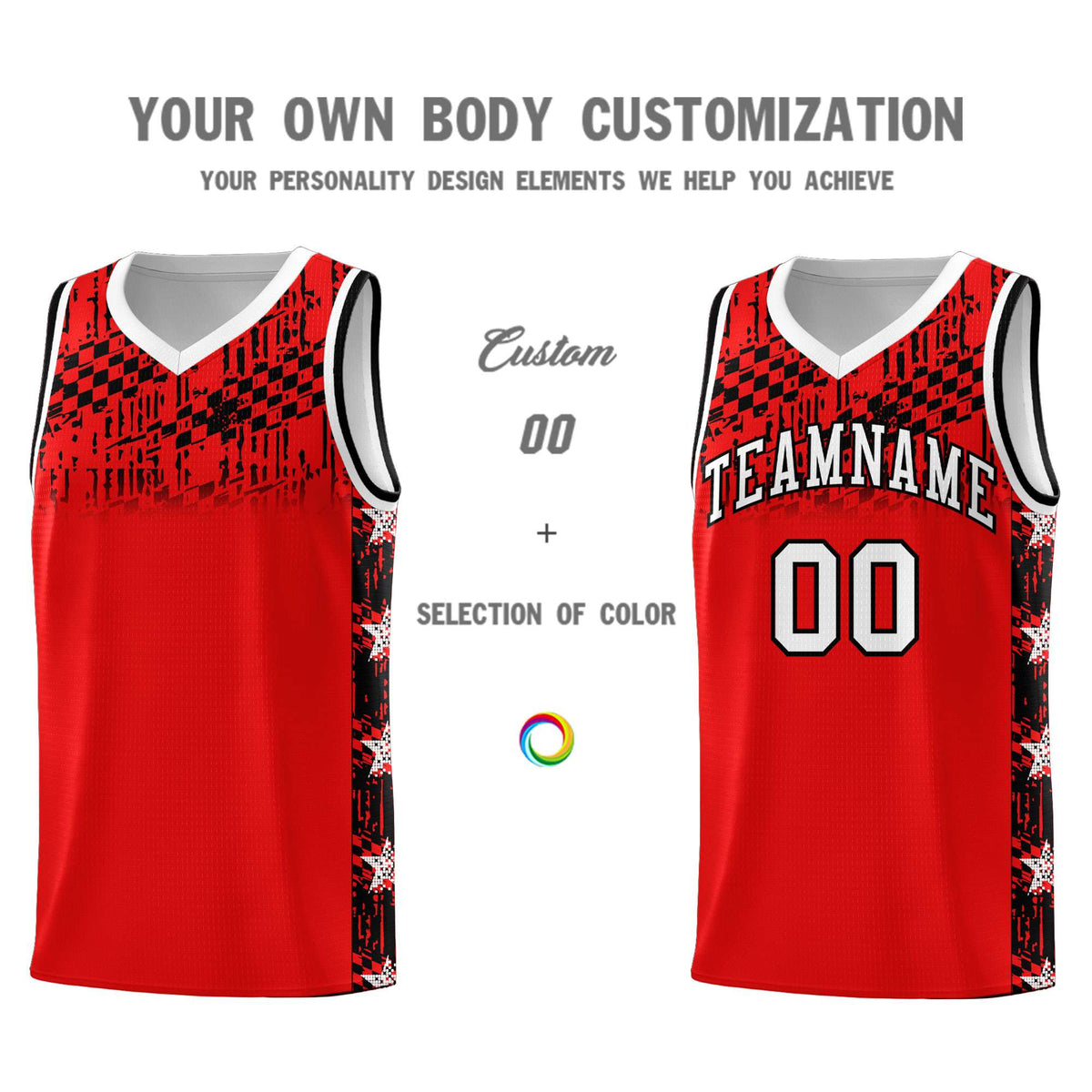 Custom Red Mosaic Stars Pattern Sports Uniform Basketball Jersey|KXKSHOP