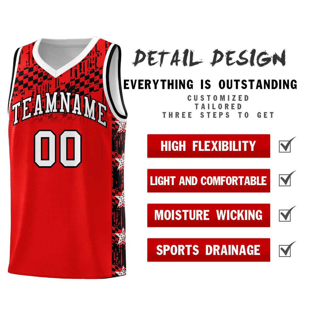 Custom Red Mosaic Stars Pattern Sports Uniform Basketball Jersey|KXKSHOP
