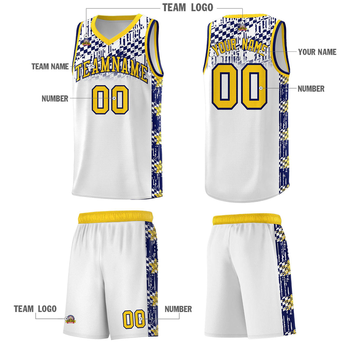 Custom White Mosaic Stars Pattern Sports Uniform Basketball Jersey|KXKSHOP