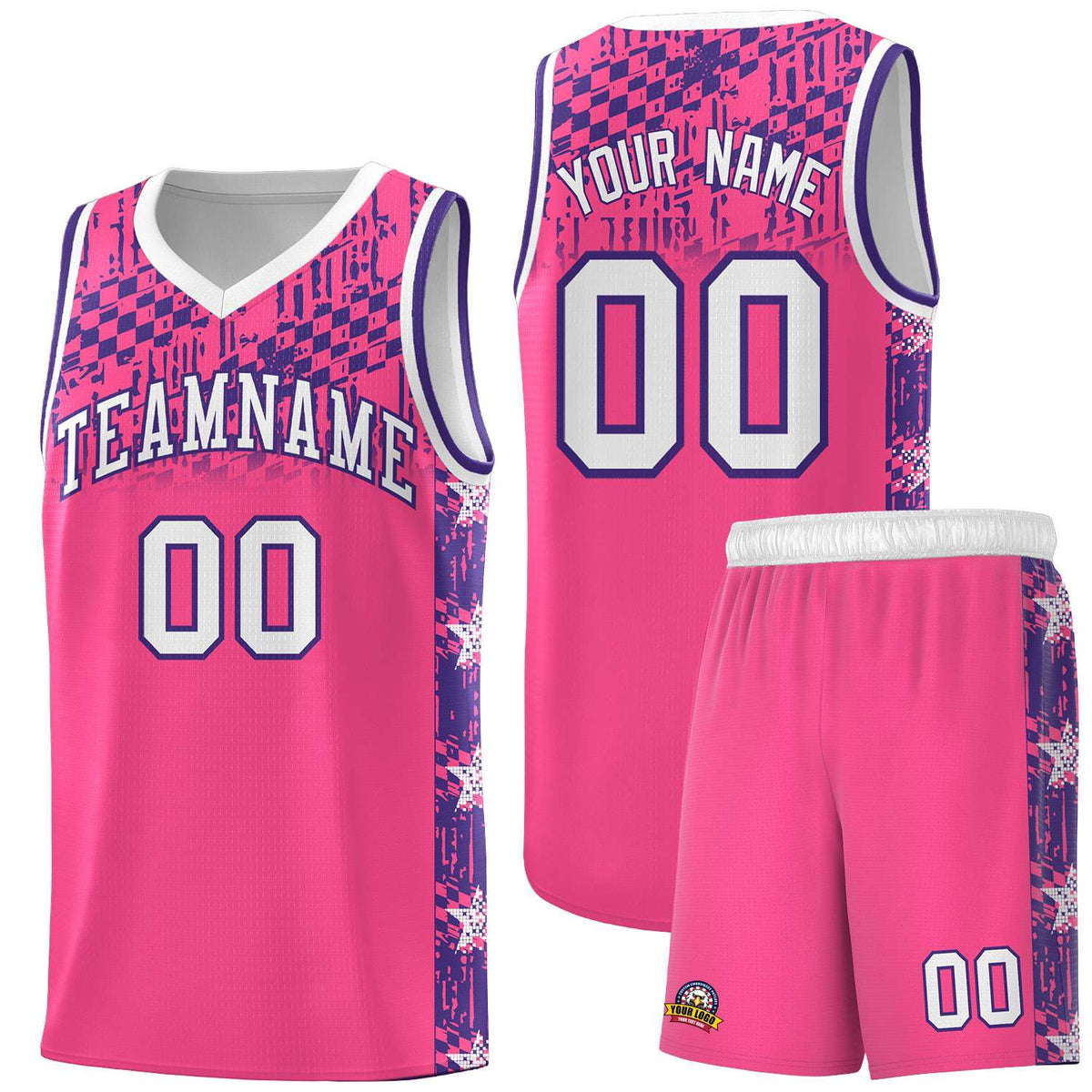 Custom Pink Mosaic Stars Pattern Sports Uniform Basketball Jersey|KXKSHOP
