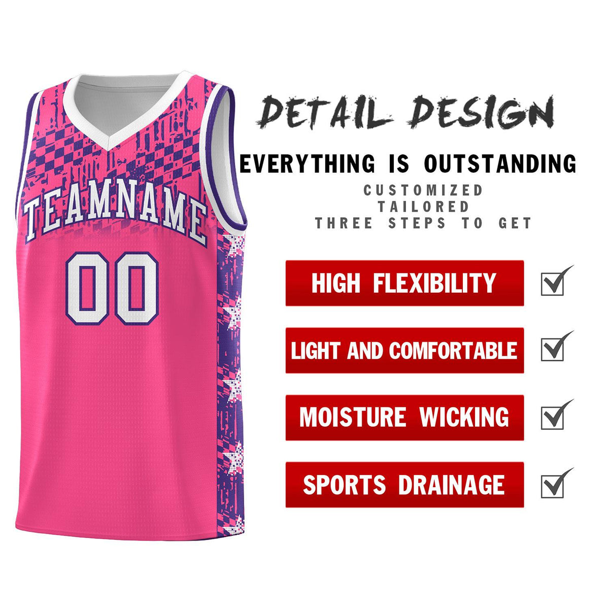 Custom Pink Mosaic Stars Pattern Sports Uniform Basketball Jersey|KXKSHOP