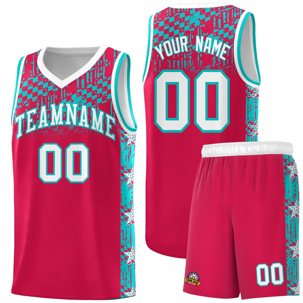 Custom Red Mosaic Stars Pattern Sports Uniform Basketball Jersey|KXKSHOP