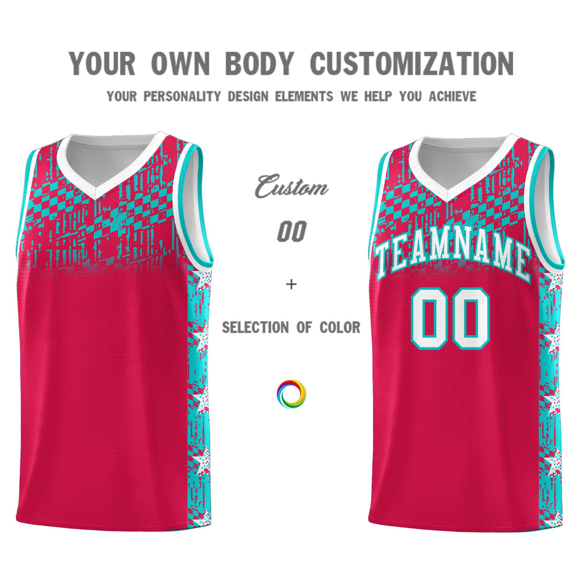 Custom Red Mosaic Stars Pattern Sports Uniform Basketball Jersey|KXKSHOP