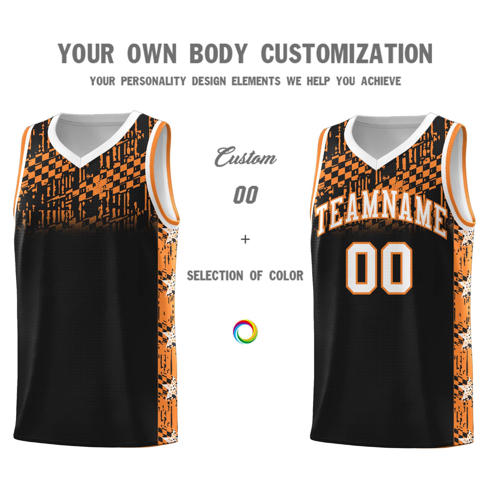 Custom Black Mosaic Stars Pattern Sports Uniform Basketball Jersey|KXKSHOP