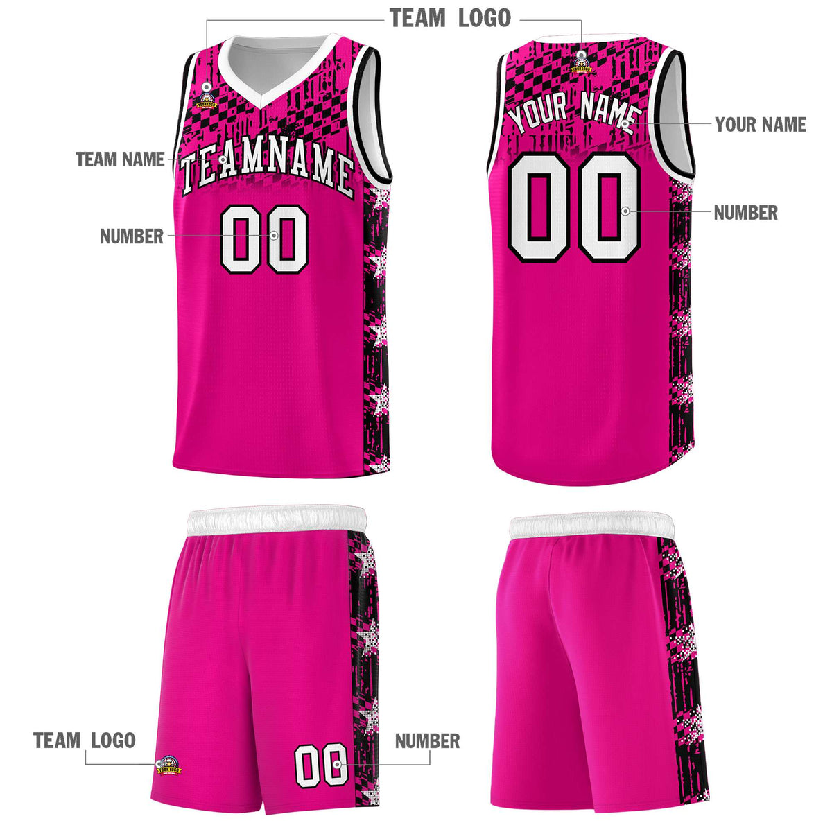 Custom Pink Mosaic Stars Pattern Sports Uniform Basketball Jersey|KXKSHOP