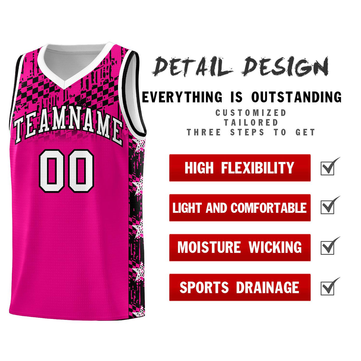 Custom Pink Mosaic Stars Pattern Sports Uniform Basketball Jersey|KXKSHOP