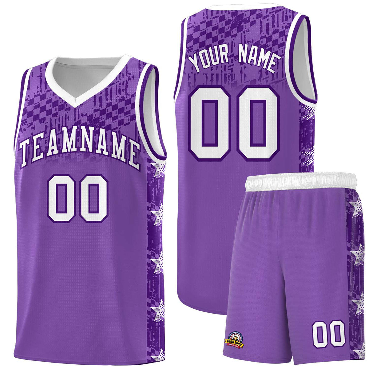 Custom Light Purple Mosaic Stars Pattern Sports Uniform Basketball Jersey|KXKSHOP