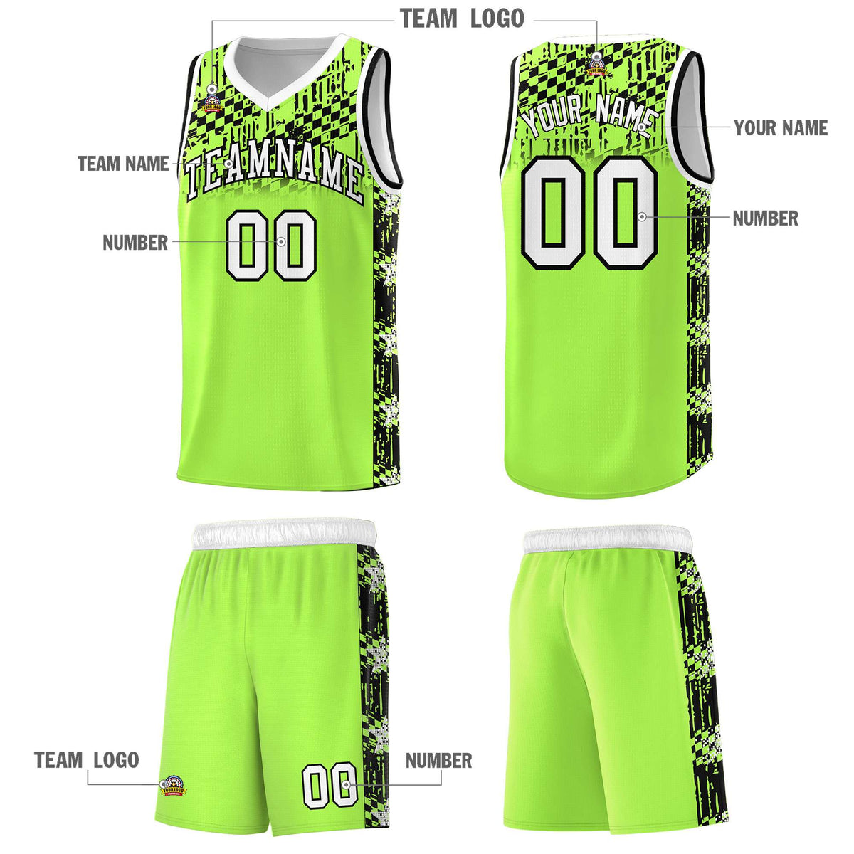 Custom Fluorescent Green Mosaic Stars Pattern Sports Uniform Basketball Jersey|KXKSHOP