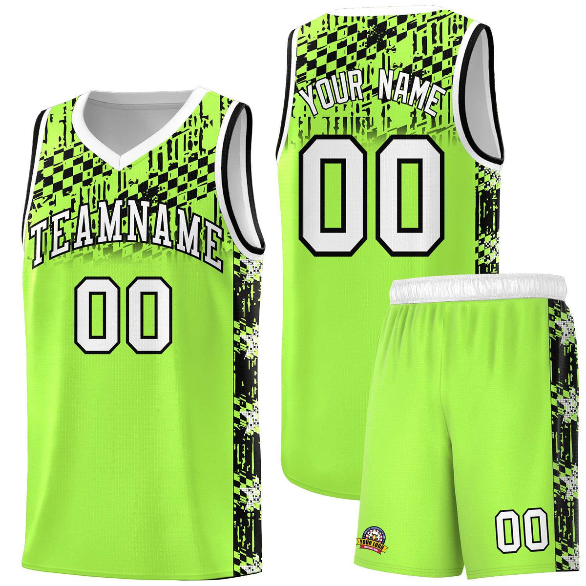 Custom Fluorescent Green Mosaic Stars Pattern Sports Uniform Basketball Jersey|KXKSHOP