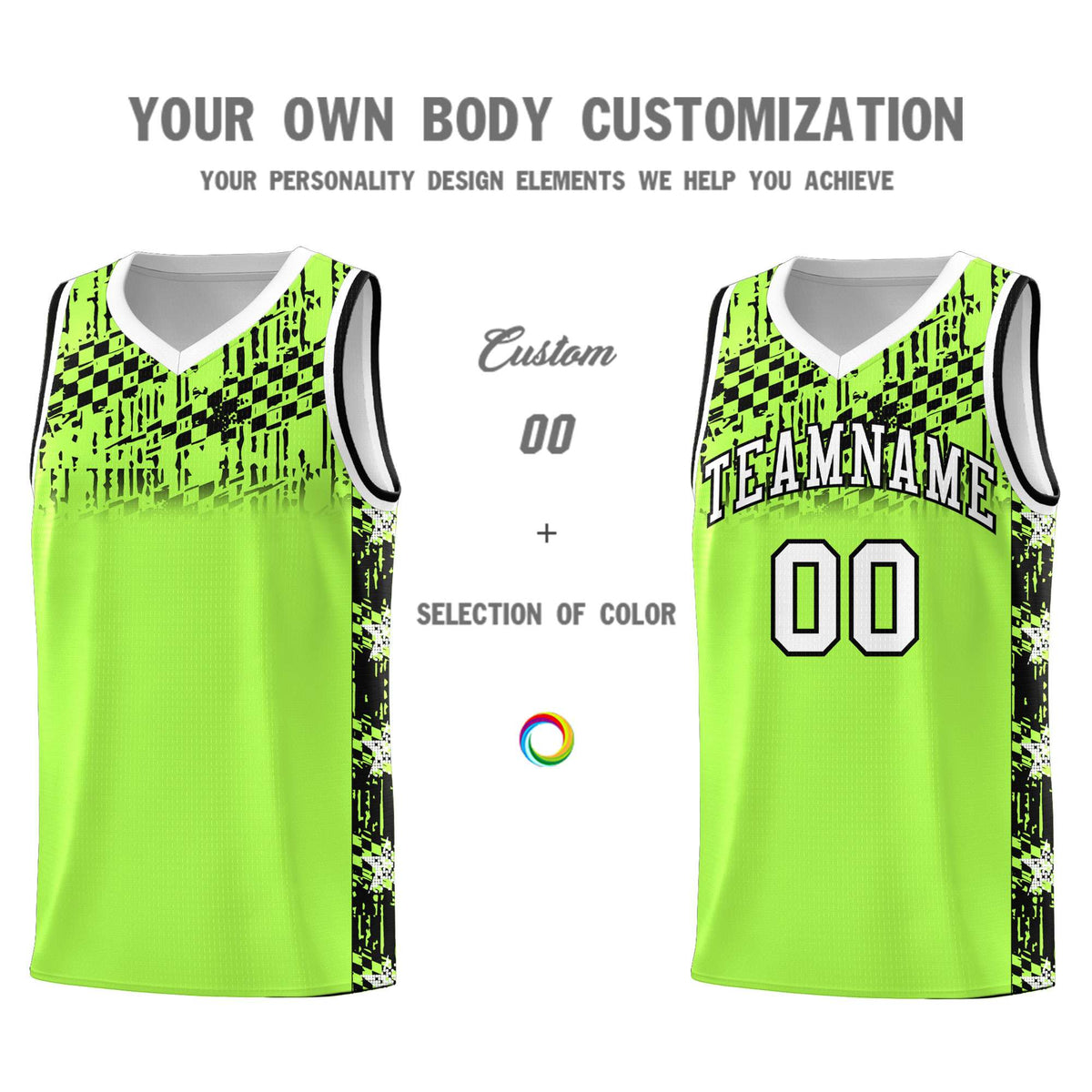 Custom Fluorescent Green Mosaic Stars Pattern Sports Uniform Basketball Jersey|KXKSHOP