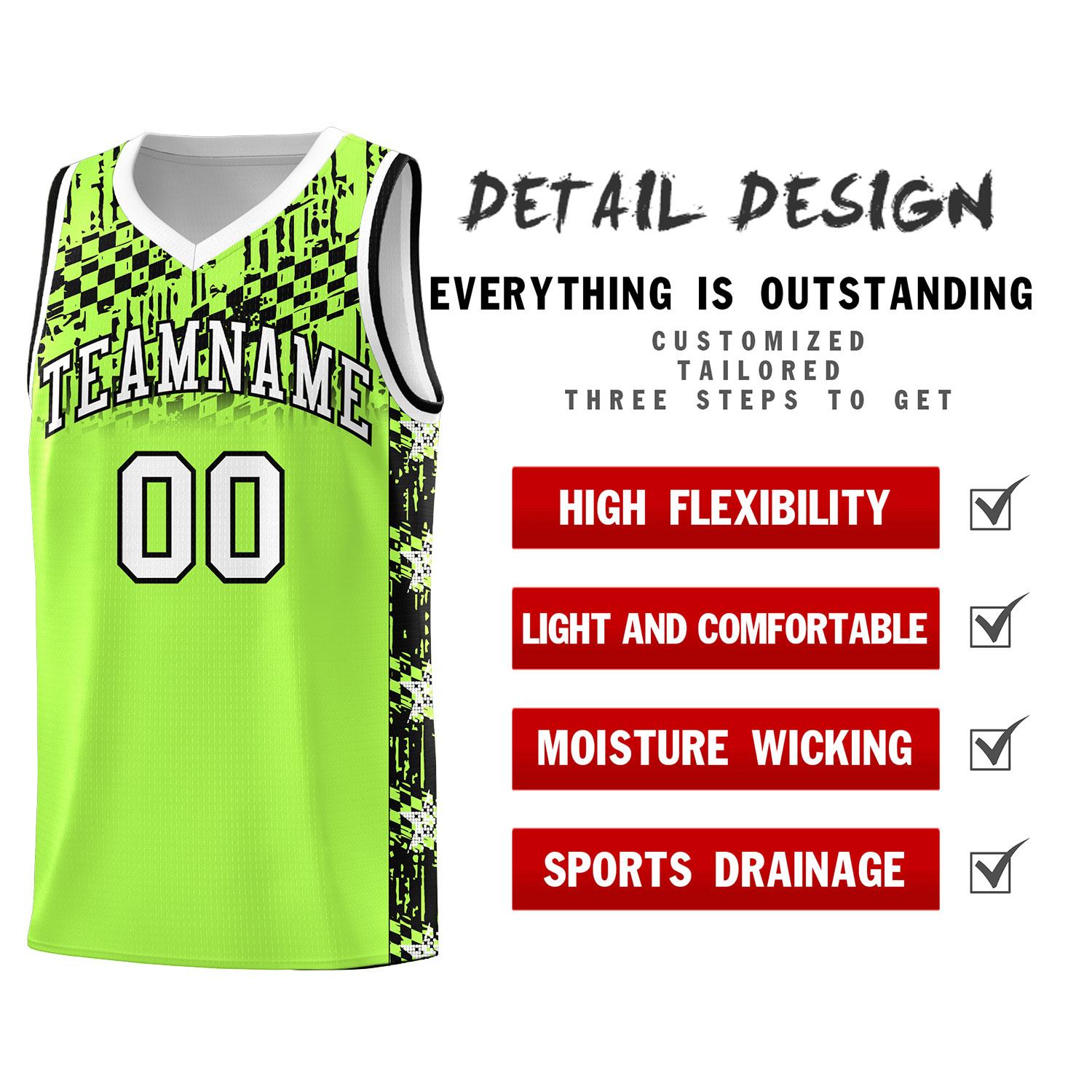 Custom Fluorescent Green Mosaic Stars Pattern Sports Uniform Basketball Jersey|KXKSHOP