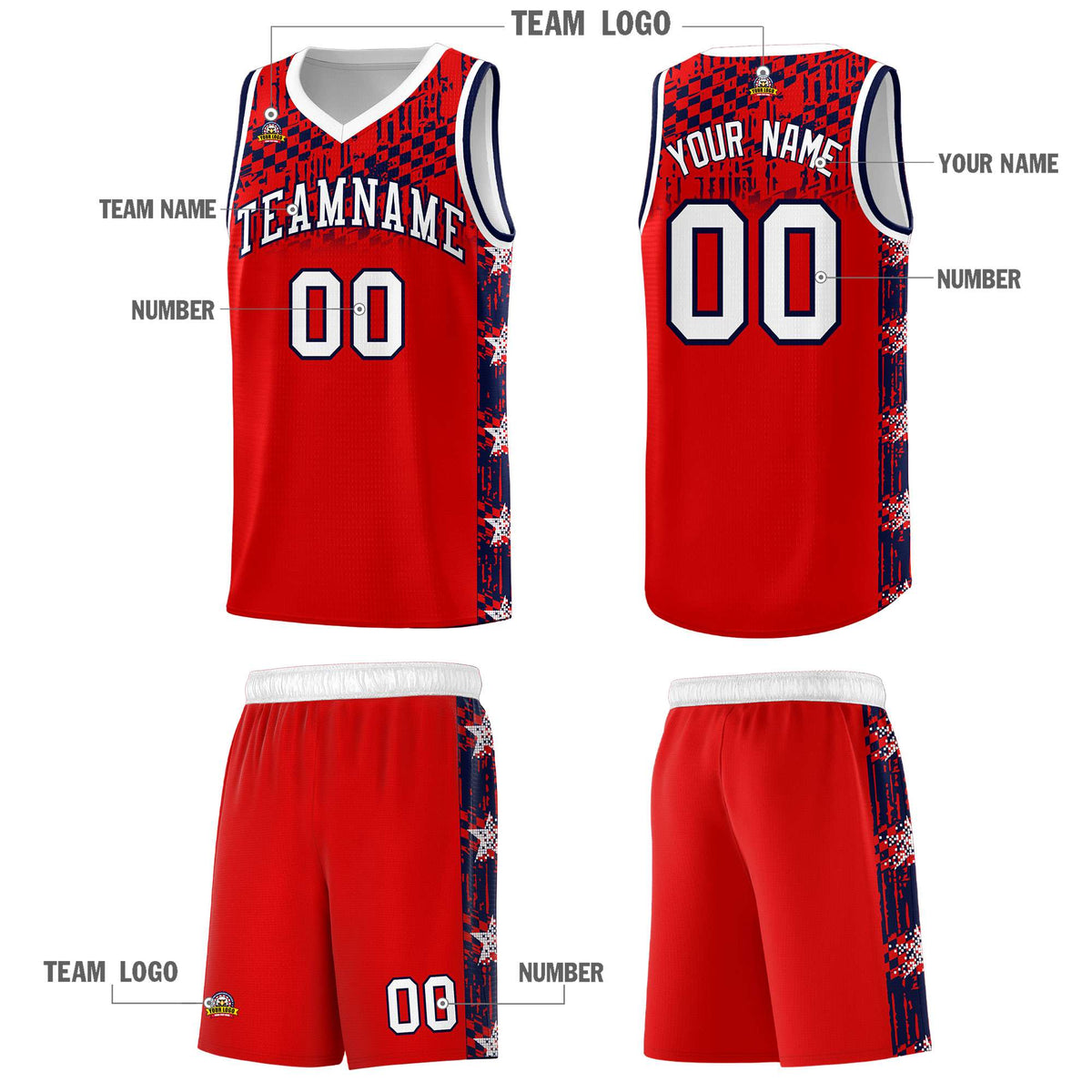 Custom Red Mosaic Stars Pattern Sports Uniform Basketball Jersey|KXKSHOP