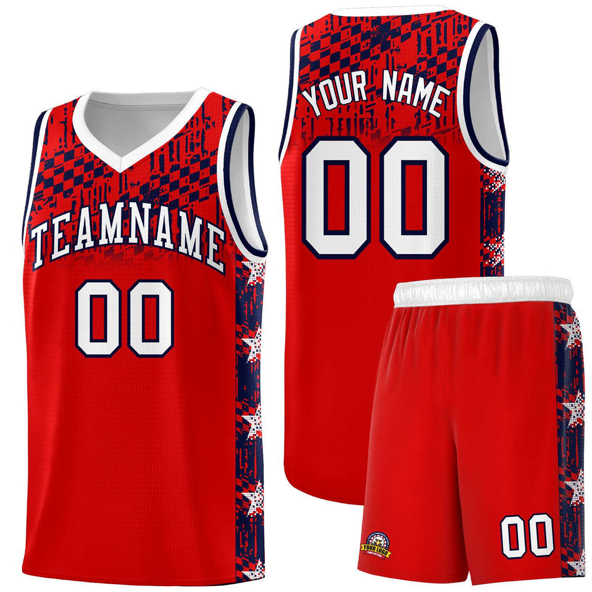 Custom Red Mosaic Stars Pattern Sports Uniform Basketball Jersey|KXKSHOP